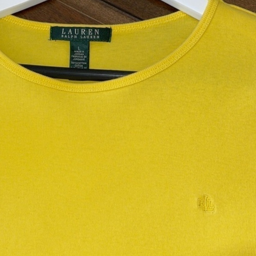 Lauren Ralph Lauren Yellow signature Logo Long Sleeve Crew T Shirt Sz. L - Picture 4 of 6